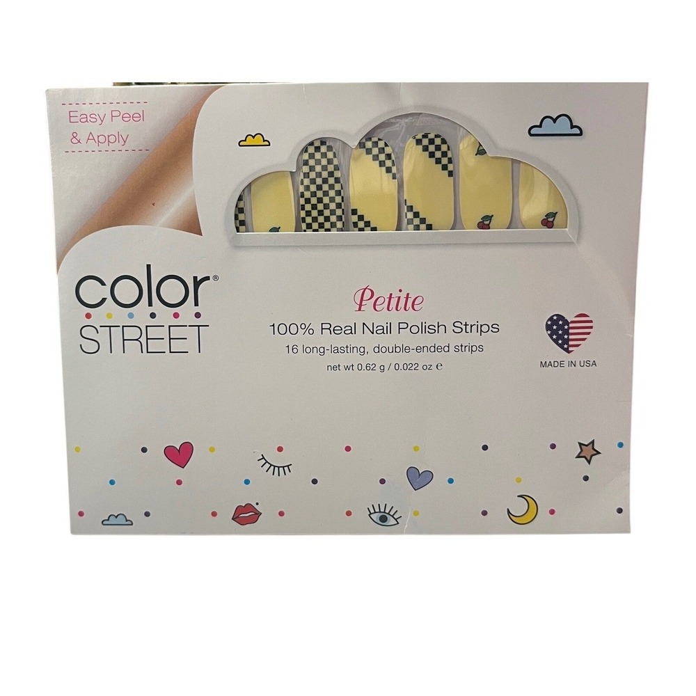 Color Street Petite Checks n Cherries Nail Polish Strips FDC235 Yellow Checkered